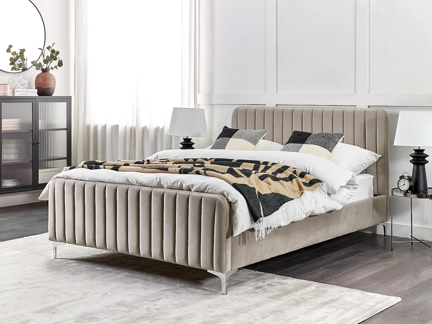 Bett mit Lattenrost Samtstoff LUNAN 140 x 200 cm Taupe