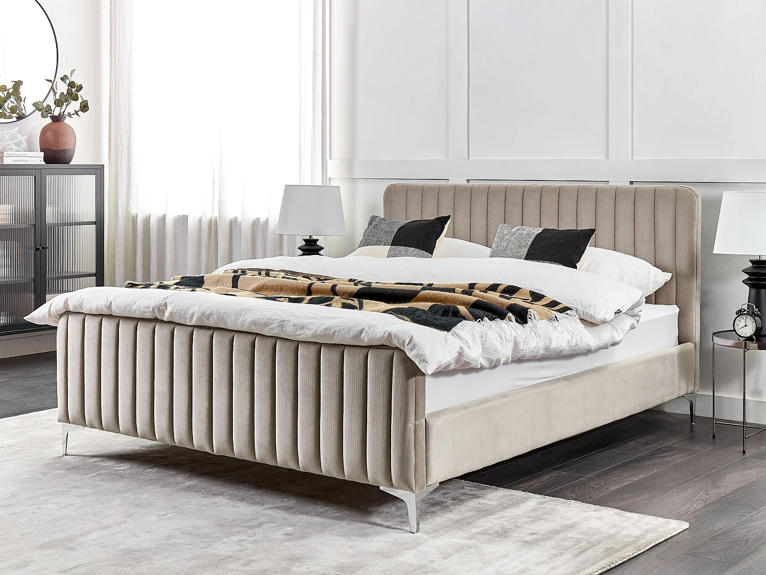 Bed Fluweel LUNAN 160 x 200 cm Taupe