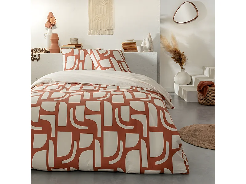 Parure de lit 2 personnes géométrique bicolore 240x220cm