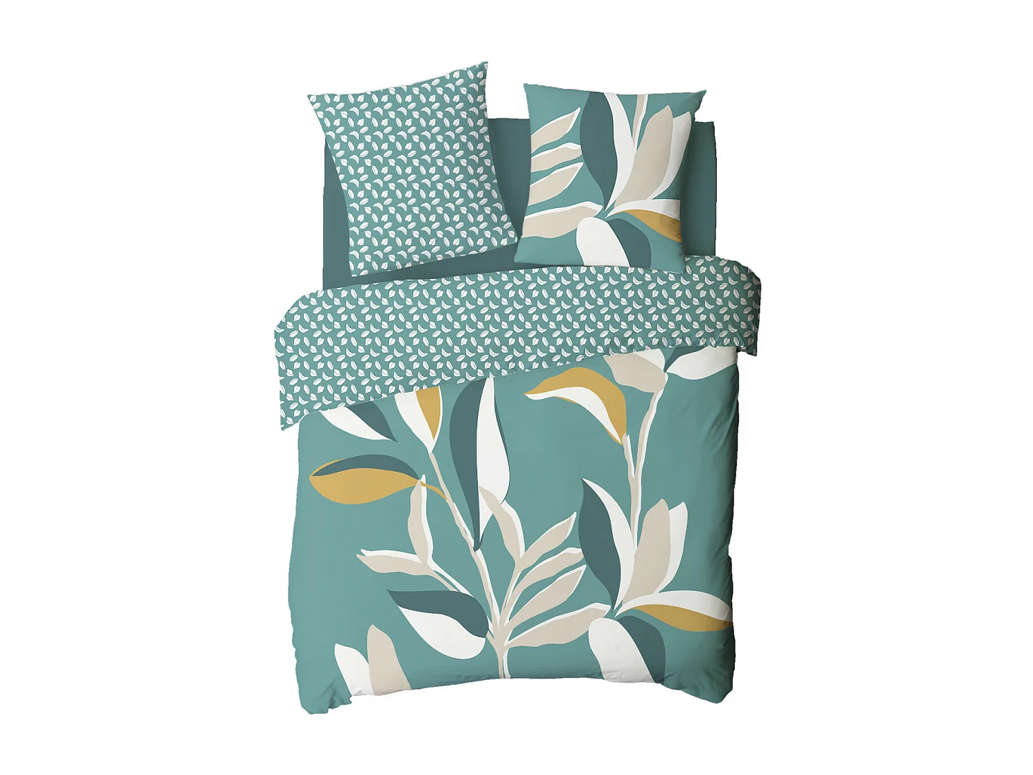 Parure de lit 2 personnes tropical réversible feuilles 260x240cm