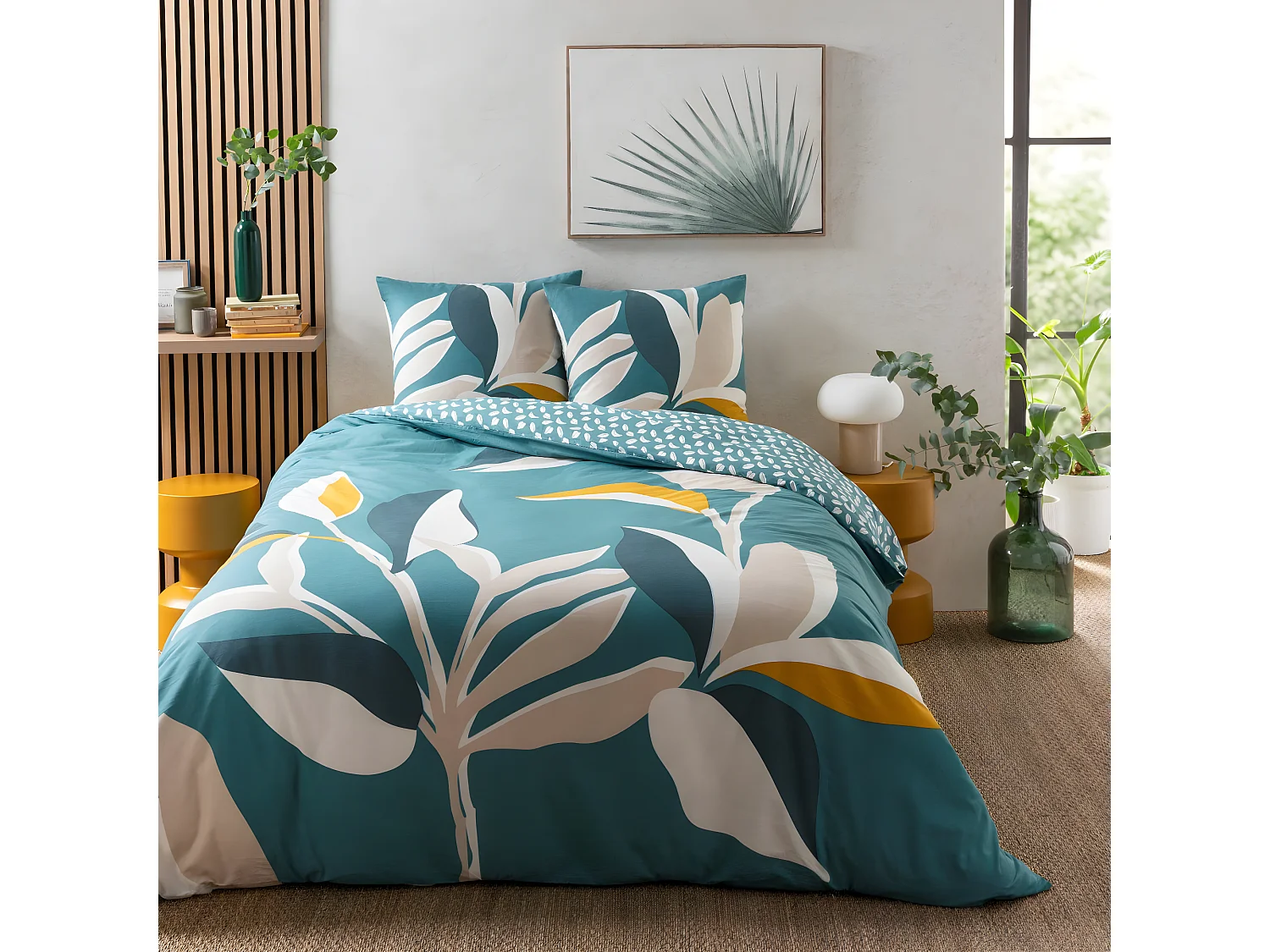Parure de lit 2 personnes tropical réversible feuilles 240x220cm