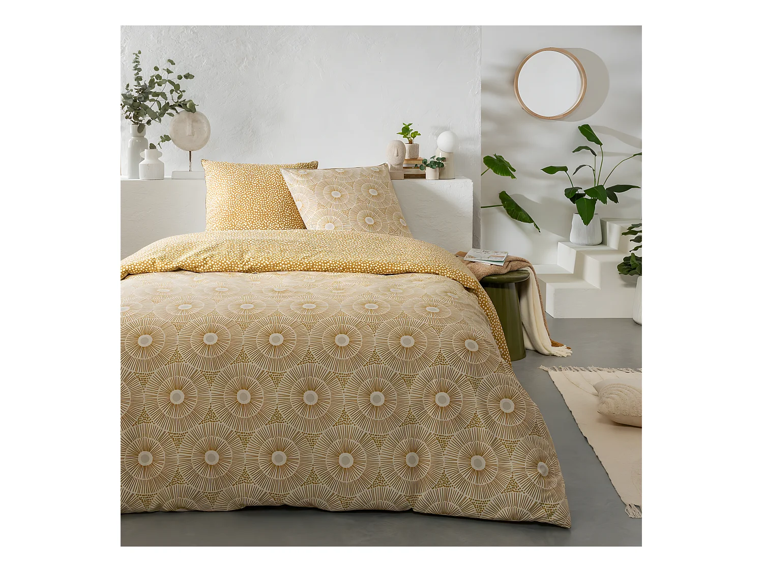 Parure de lit 2 personnes en coton 57 fils imprimé beige 260x240cm