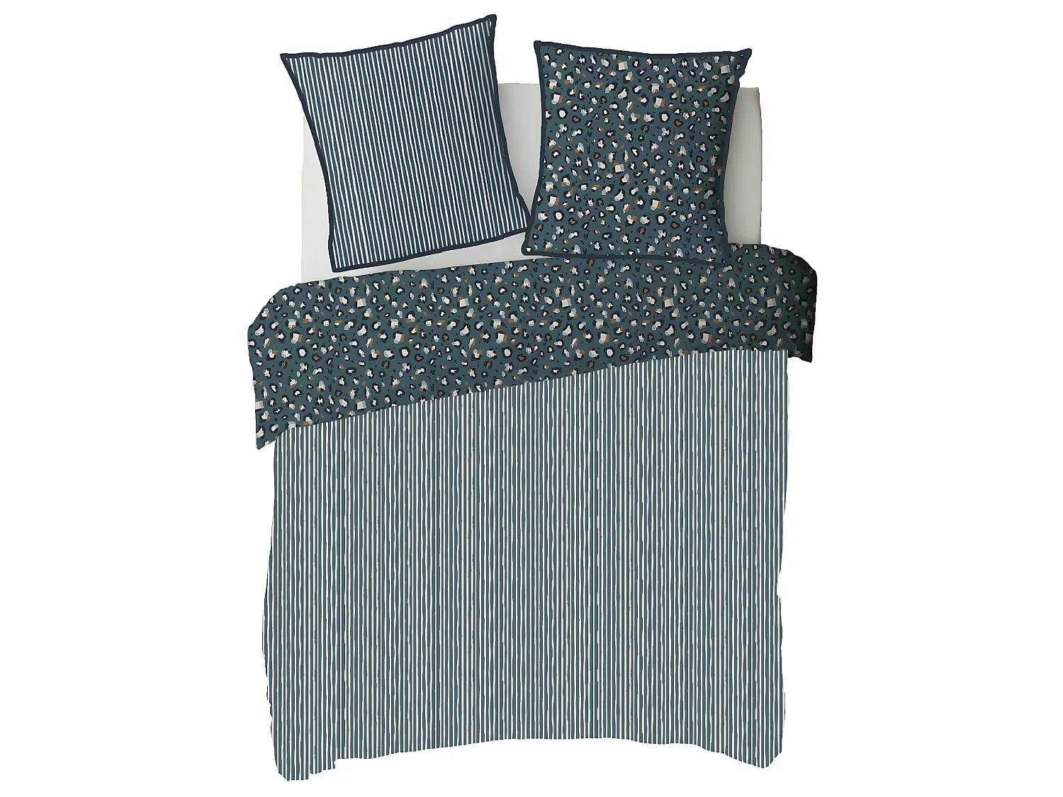 Parure de lit 2 personnes imprimé léopard réversible rayé 260x240cm