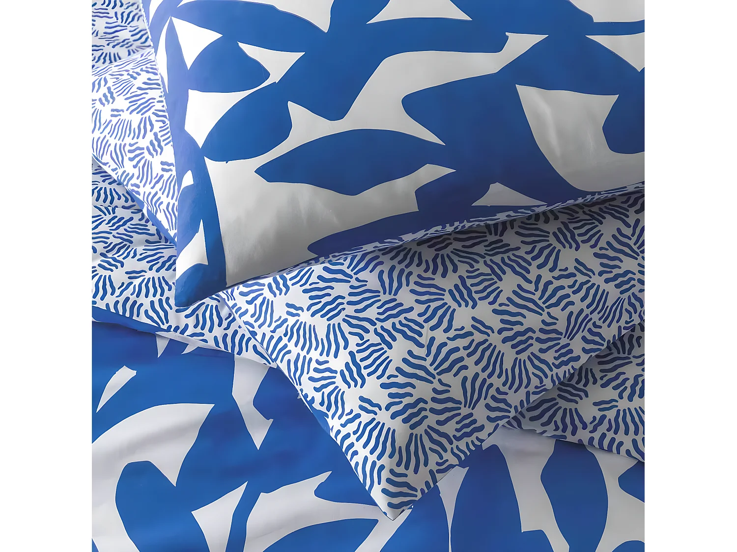 Parure de lit 2 personnes en coton 57 fils imprimé bleu 260x240cm