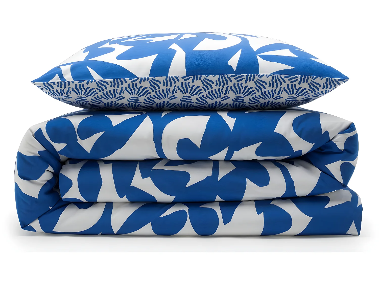 Parure de lit 2 personnes en coton 57 fils imprimé bleu 260x240cm