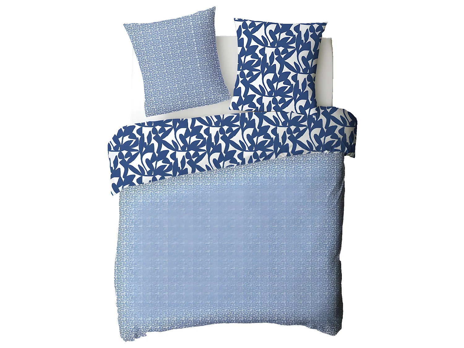 Parure de lit 2 personnes en coton 57 fils imprimé bleu 260x240cm