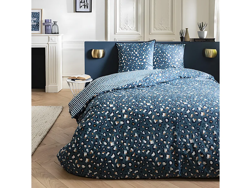 Parure de lit 2 personnes imprimé léopard réversible rayé 240x220cm