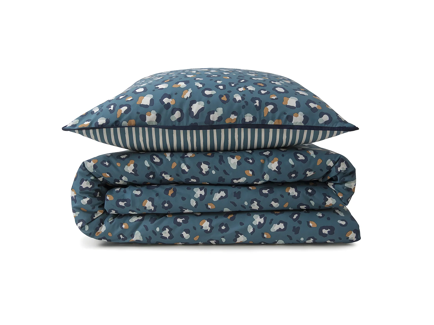 Parure de lit 2 personnes imprimé léopard réversible rayé 240x220cm