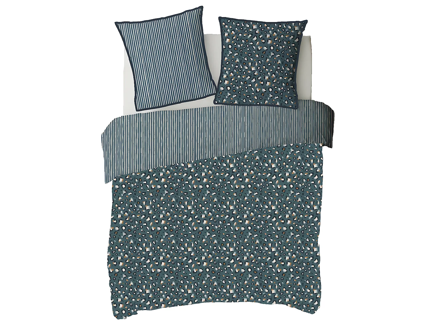 Parure de lit 2 personnes imprimé léopard réversible rayé 240x220cm