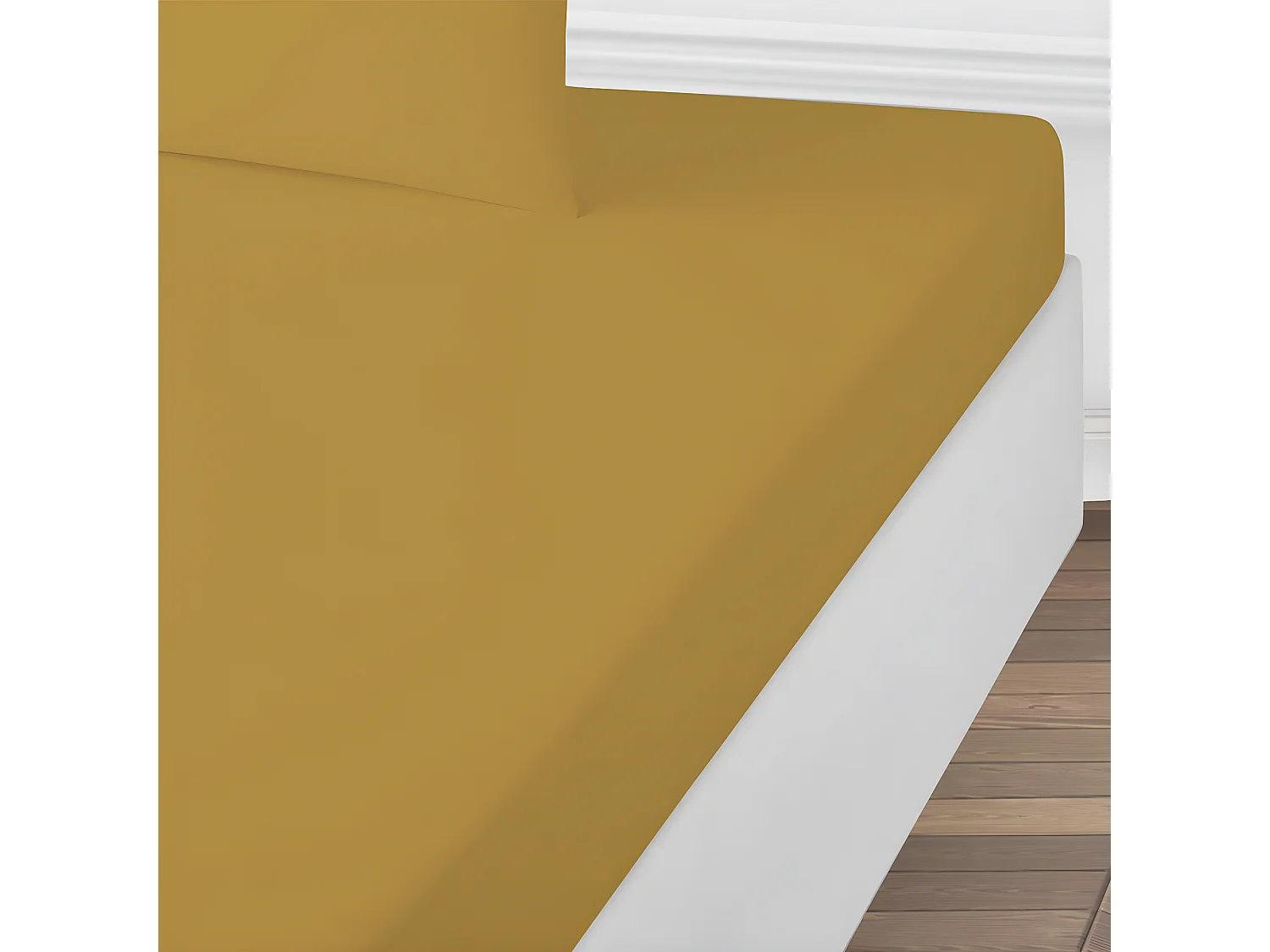 Drap housse uni en coton 57 fils miel 140x200cm