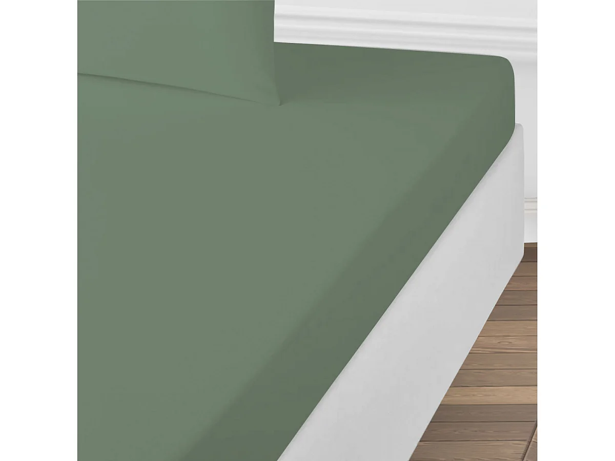 Drap housse uni en coton 57 fils eucalyptus 140x200cm