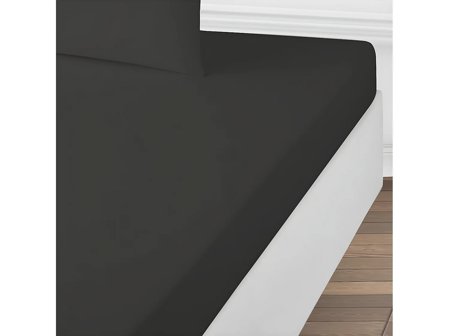 Drap housse uni en coton 57 fils anthracite 180x200cm