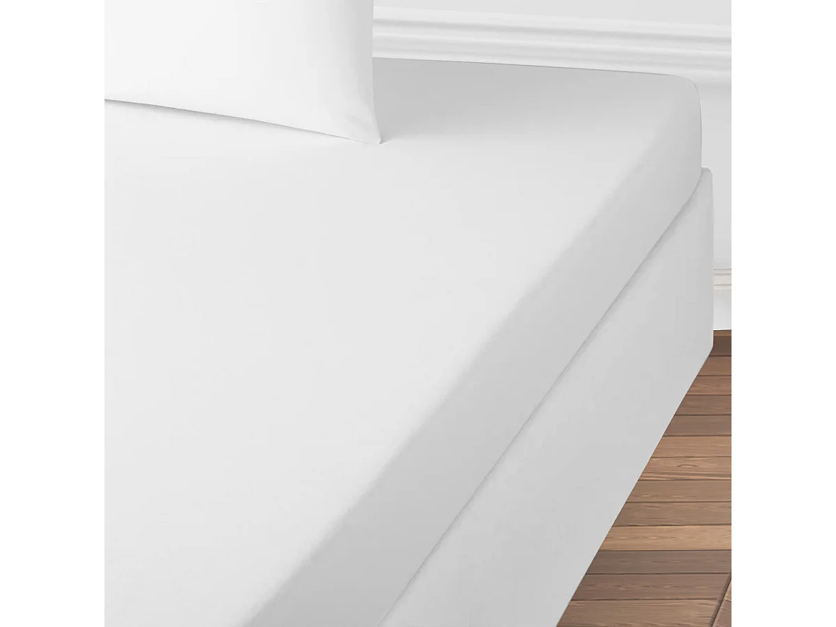 Drap housse uni en coton 57 fils blanc 140x200cm