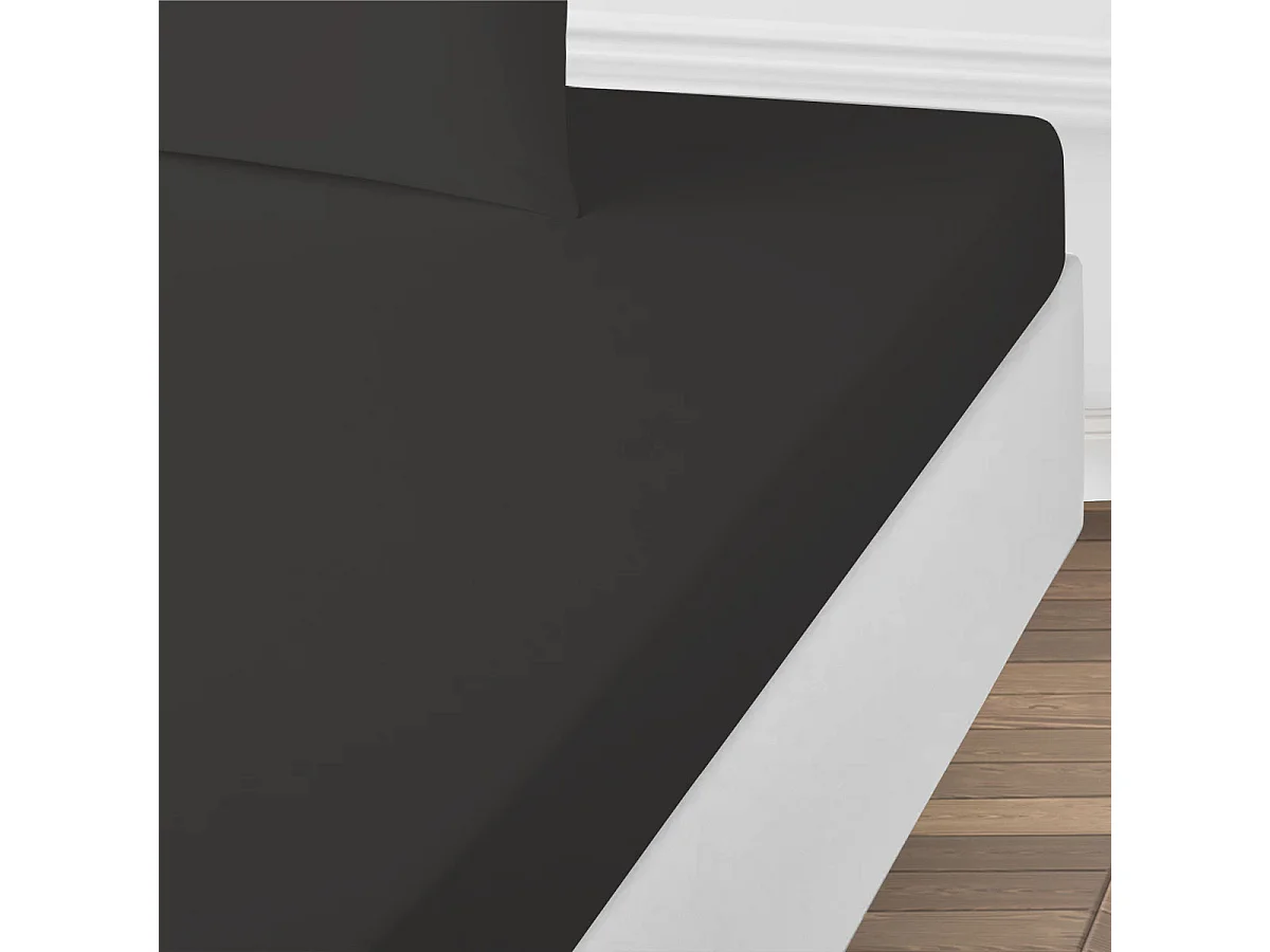 Drap housse uni en coton 57 fils anthracite 140x200cm