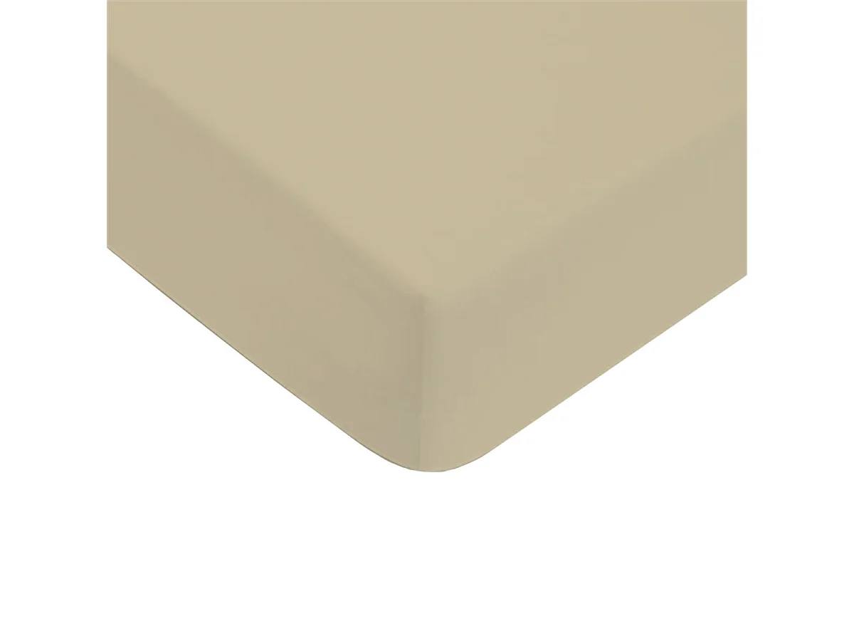 Drap housse uni en coton 57 fils beige 180x200cm