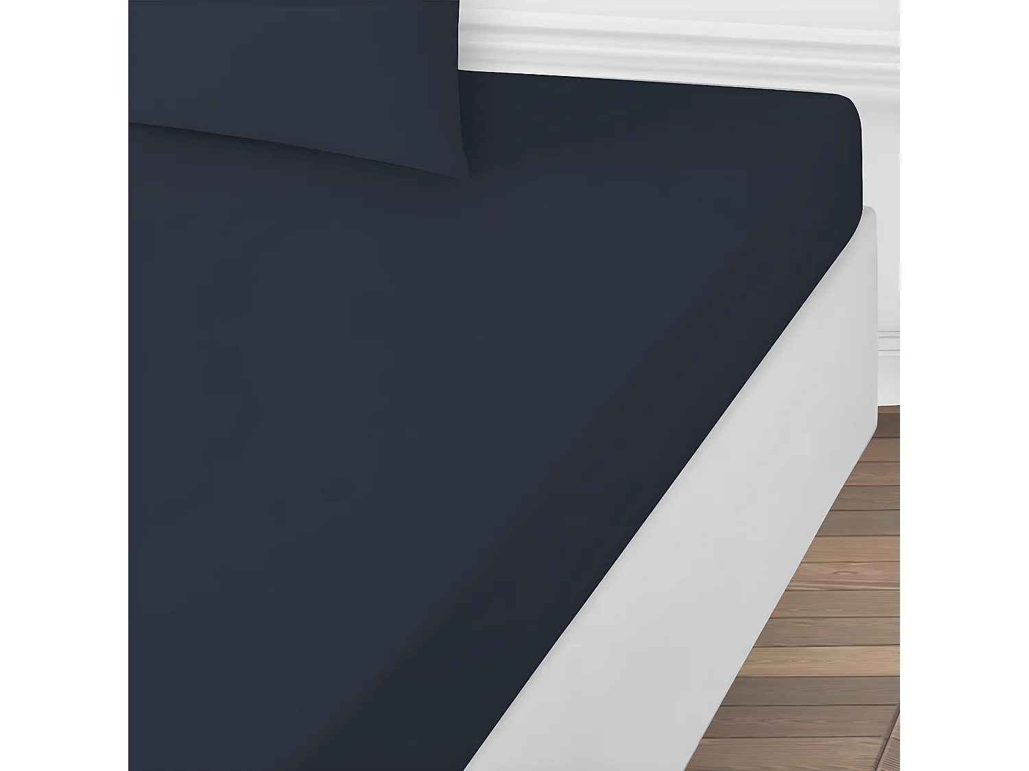 Drap housse uni en coton 57 fils encre 160x200cm