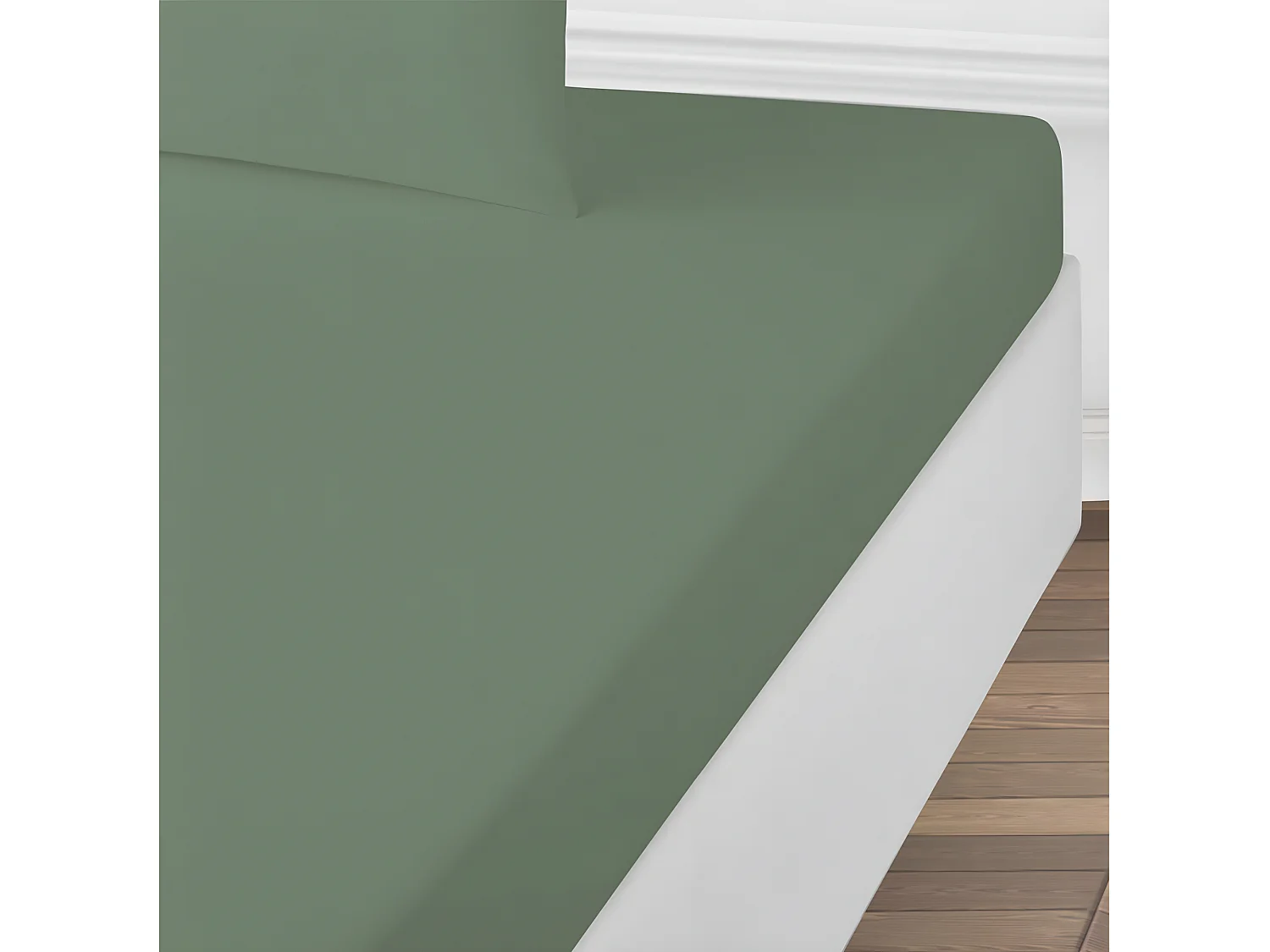 Drap housse uni en coton 57 fils eucalyptus 160x200cm