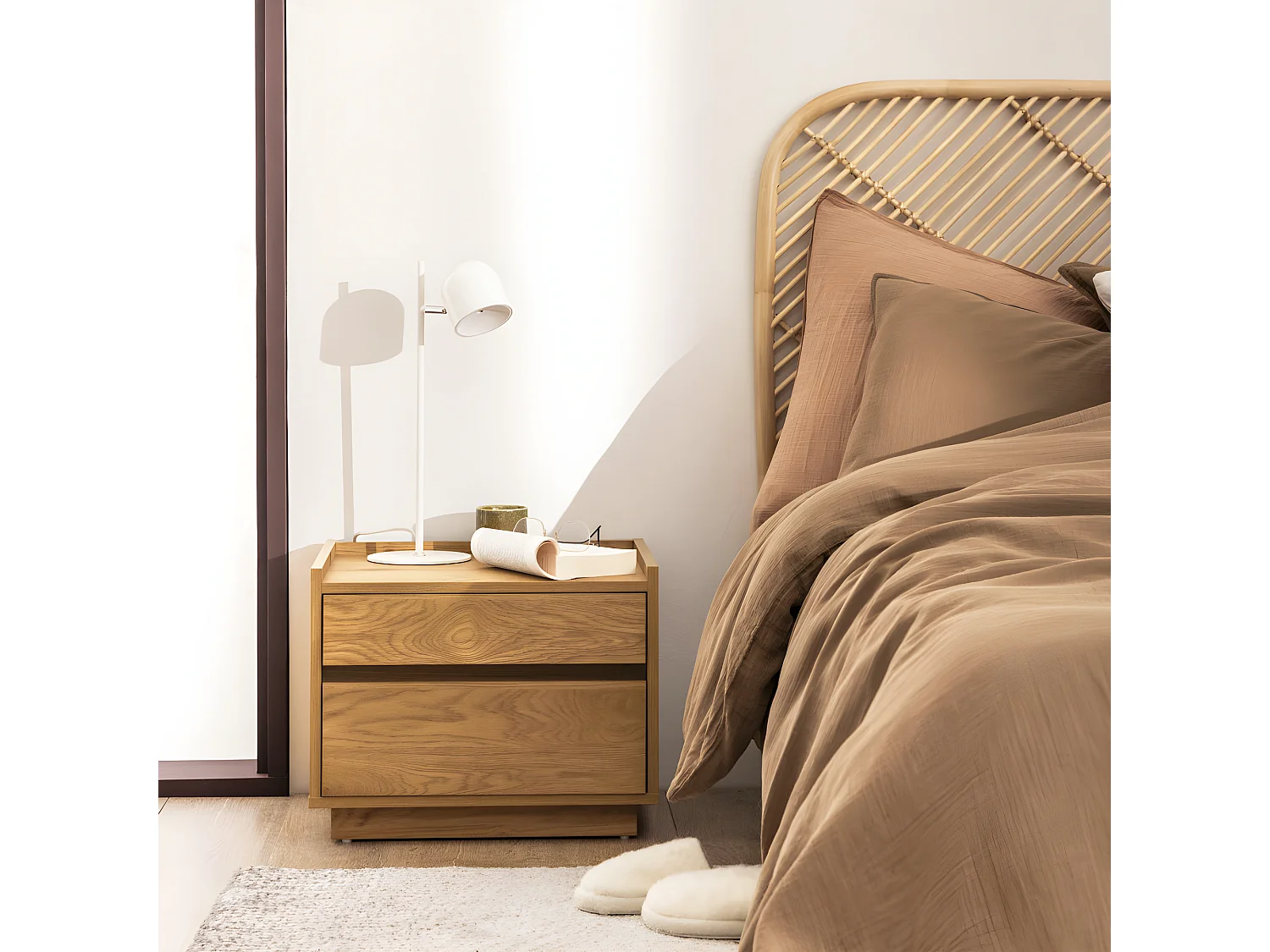 Since - Table de chevet 2 tiroirs en bois - Bois clair