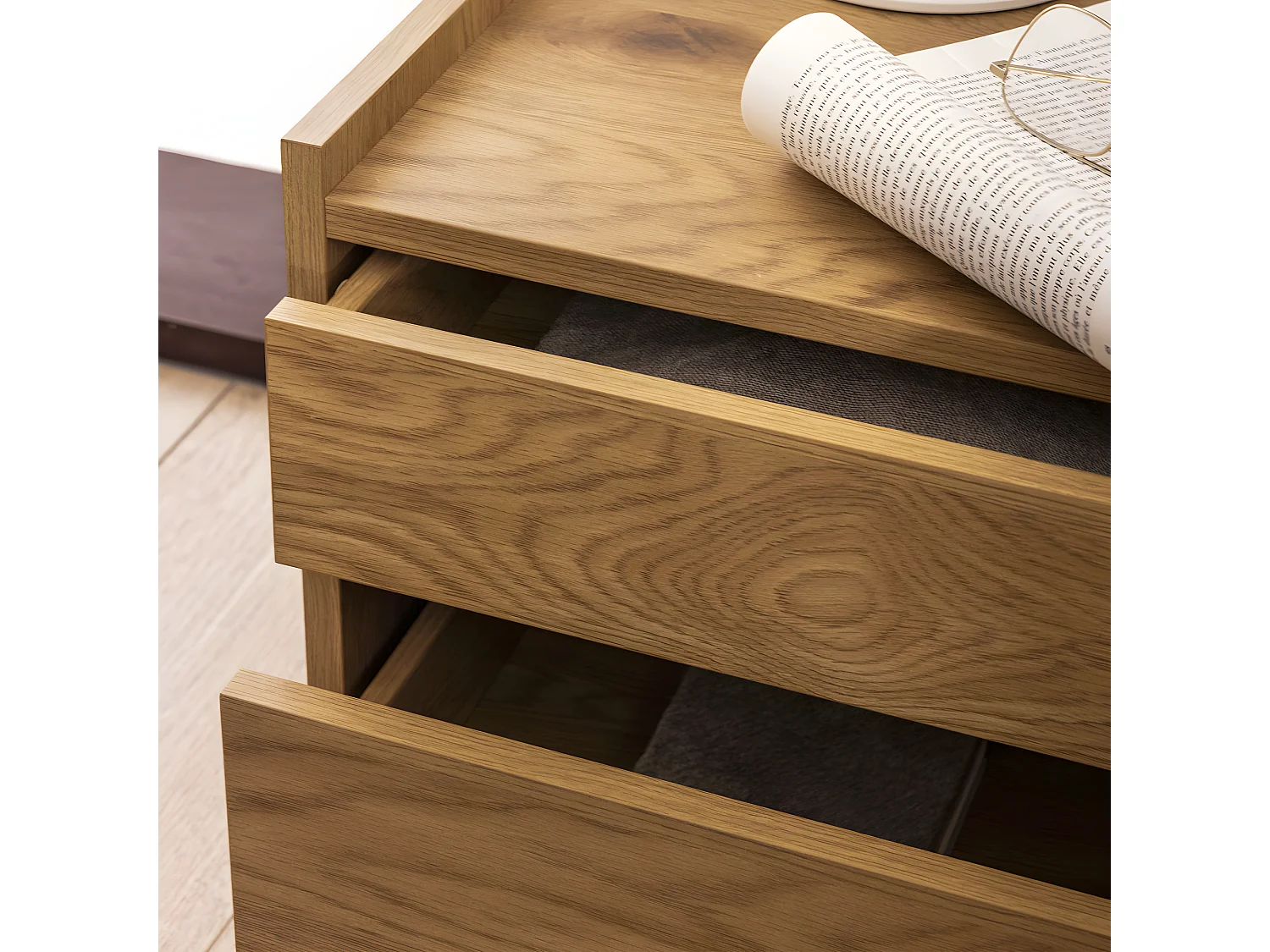 Since - Table de chevet 2 tiroirs en bois - Bois clair