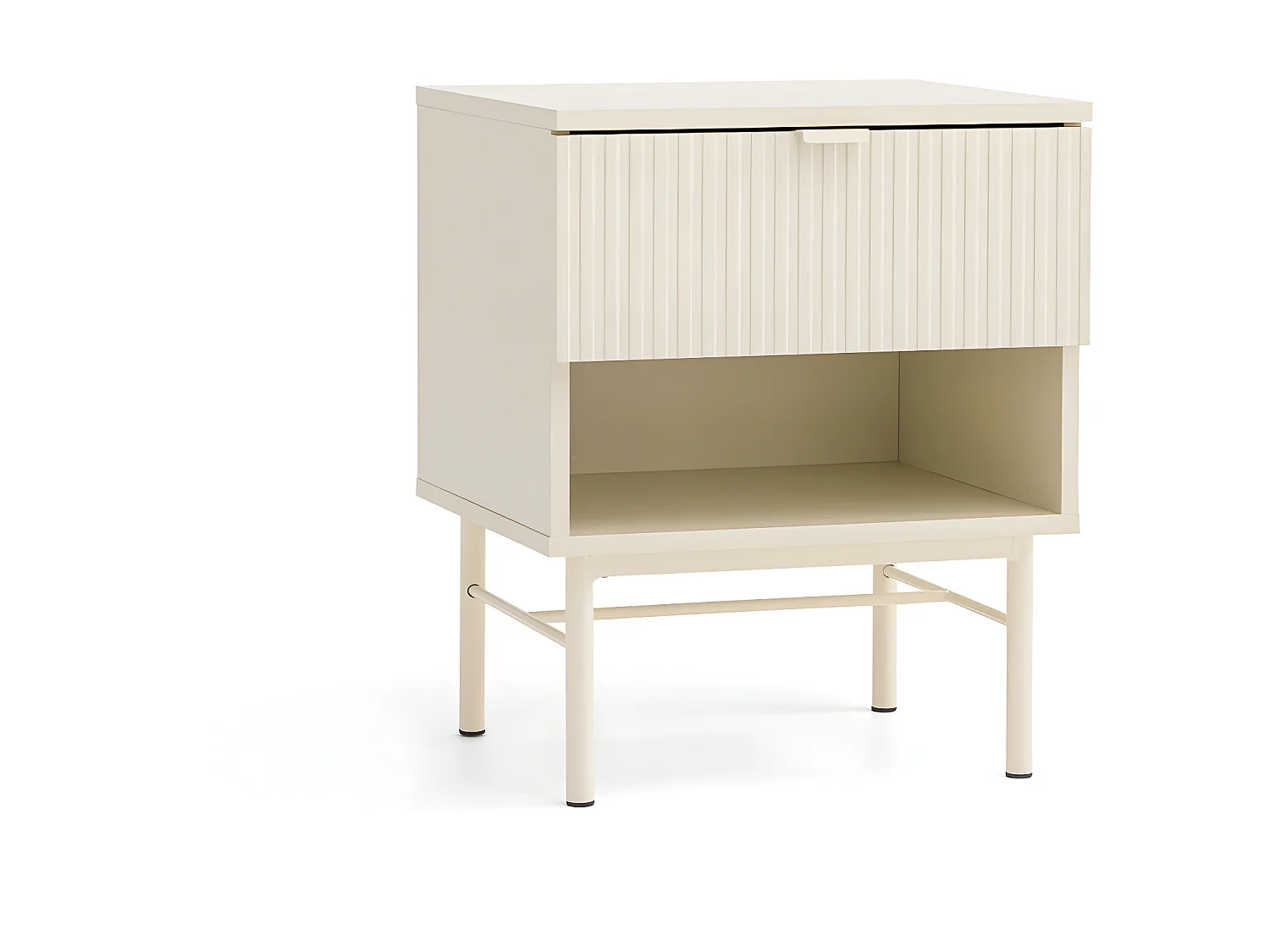 Molly - Table de chevet 1 tiroir, 1 niche en bois et métal - Crème