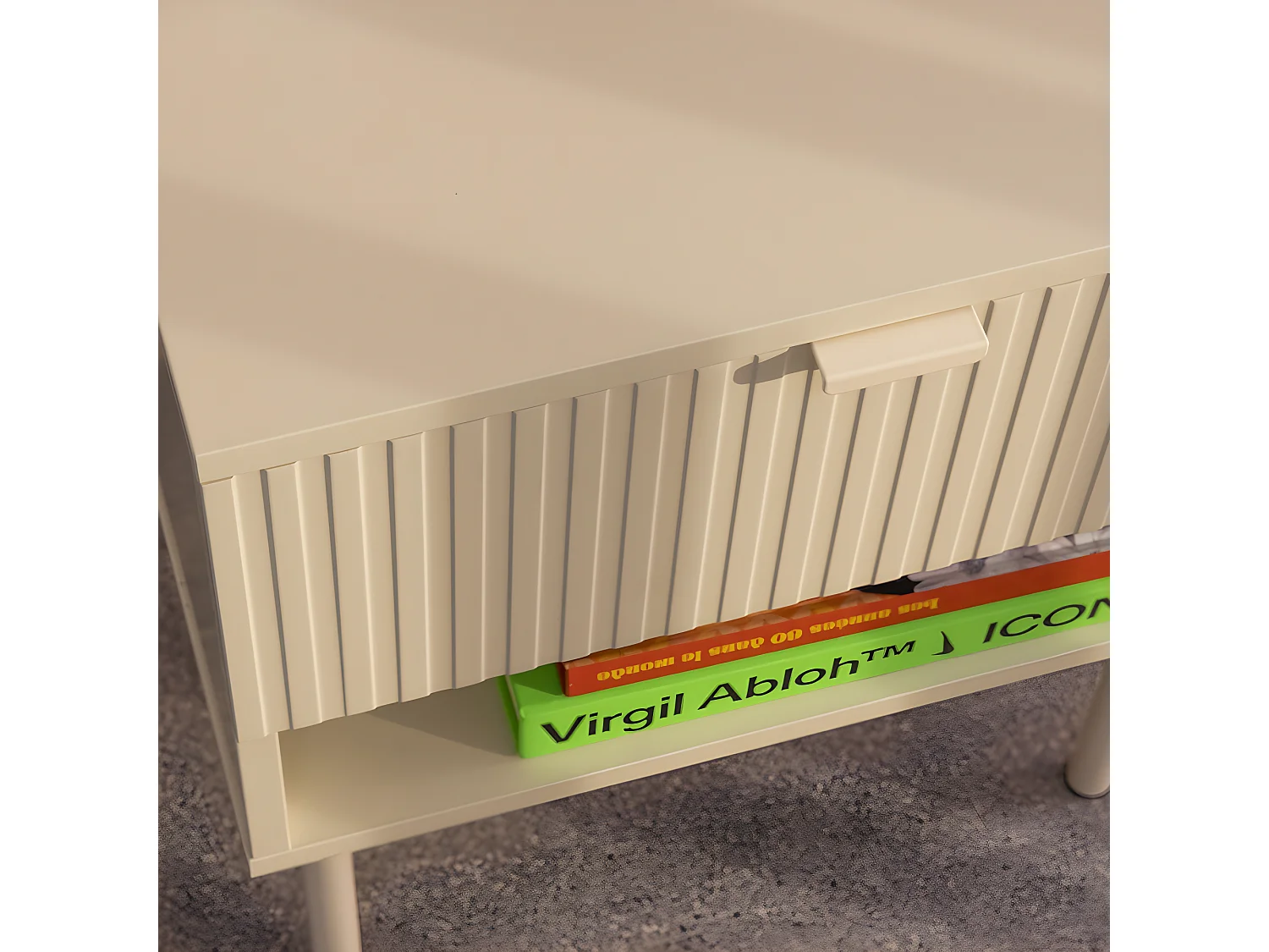 Molly - Table de chevet 1 tiroir, 1 niche en bois et métal - Crème