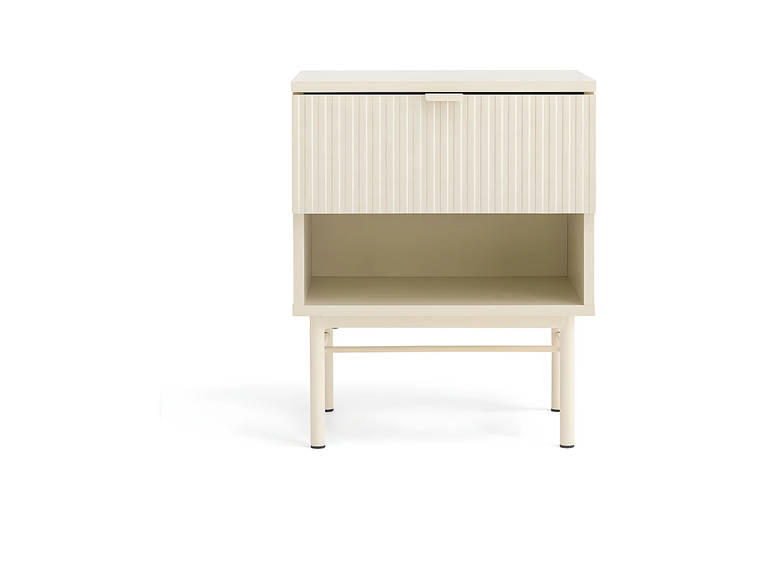 Molly - Table de chevet 1 tiroir, 1 niche en bois et métal - Crème