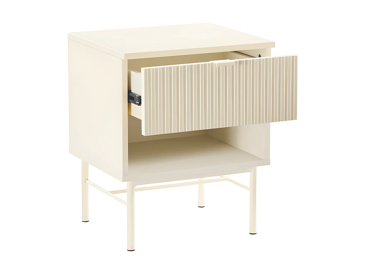 Molly - Table de chevet 1 tiroir, 1 niche en bois et métal - Crème