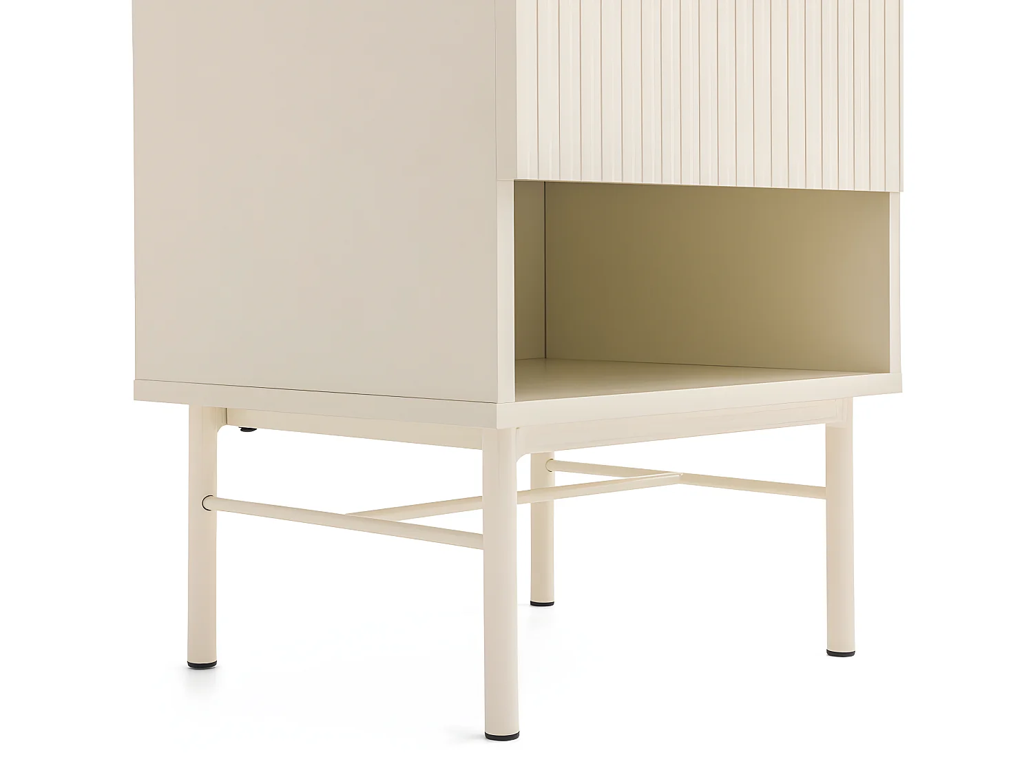 Molly - Table de chevet 1 tiroir, 1 niche en bois et métal - Crème