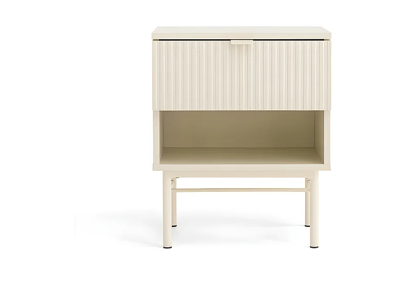 Molly - Table de chevet 1 tiroir, 1 niche en bois et métal - Crème