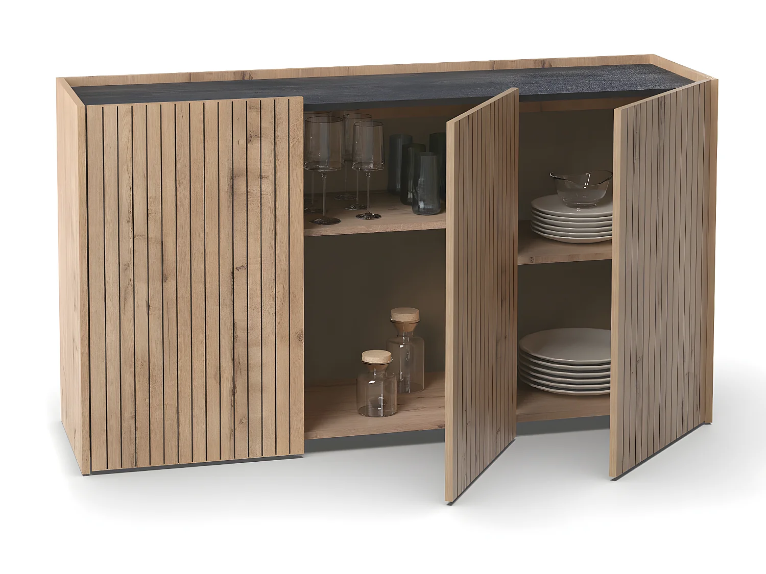 Buffet, commode de salon coloris chêne doré - L. 140 x L. 40 x H. 80  cm