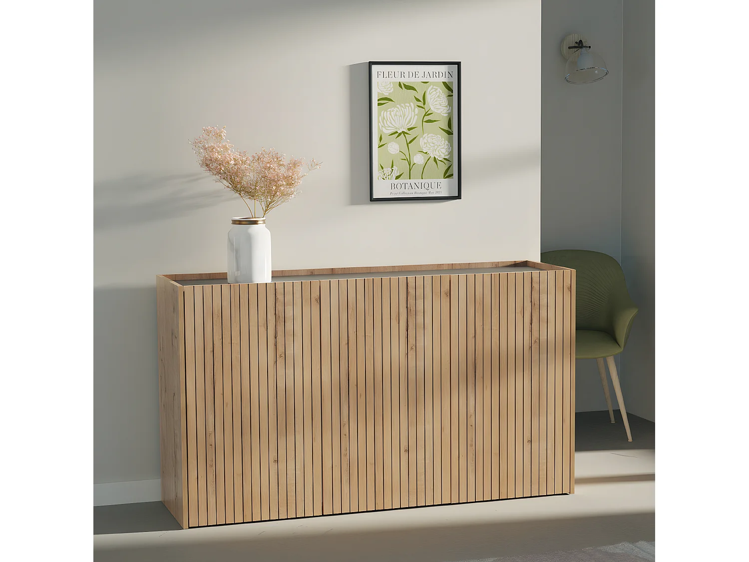 Buffet, commode de salon coloris chêne doré - L. 140 x L. 40 x H. 80  cm