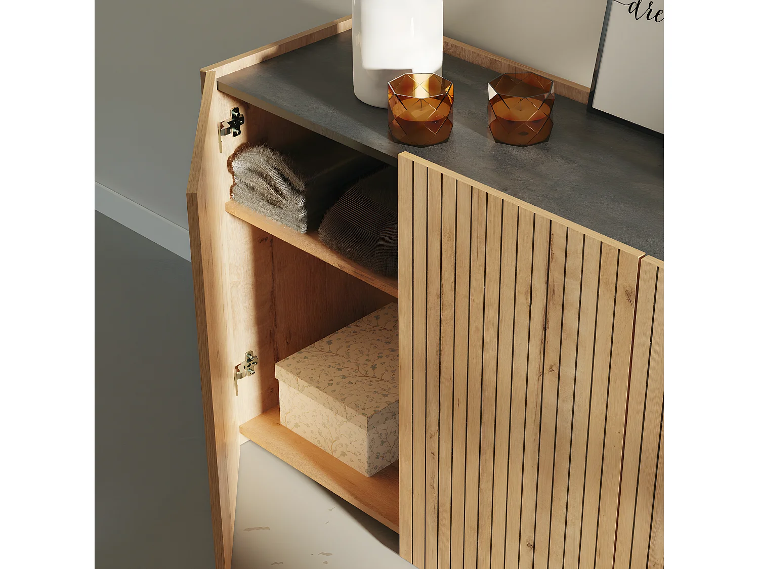 Buffet, commode de salon coloris chêne doré - L. 140 x L. 40 x H. 80  cm