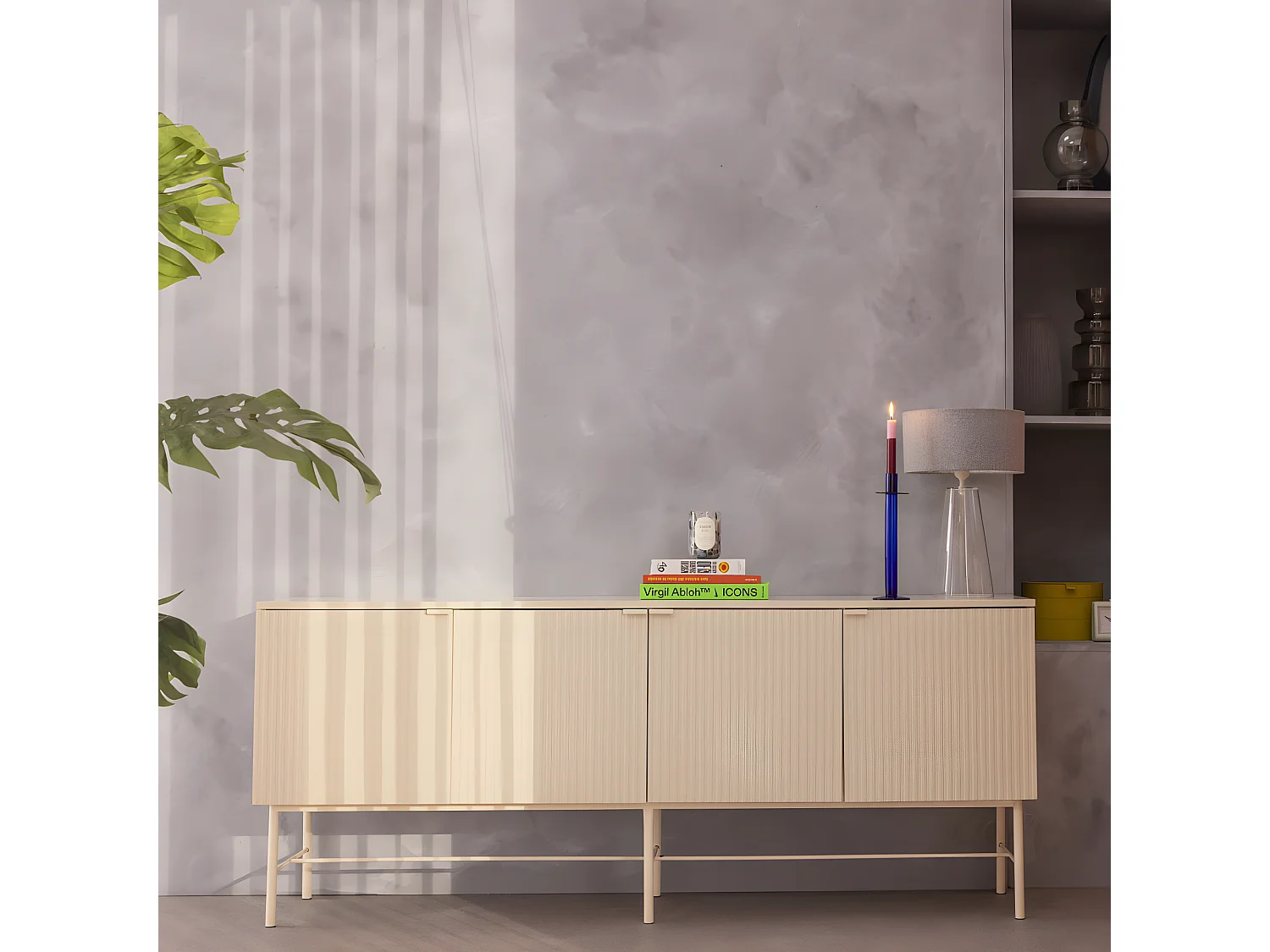 Molly - Buffet 4 portes en bois et métal L180cm - Crème