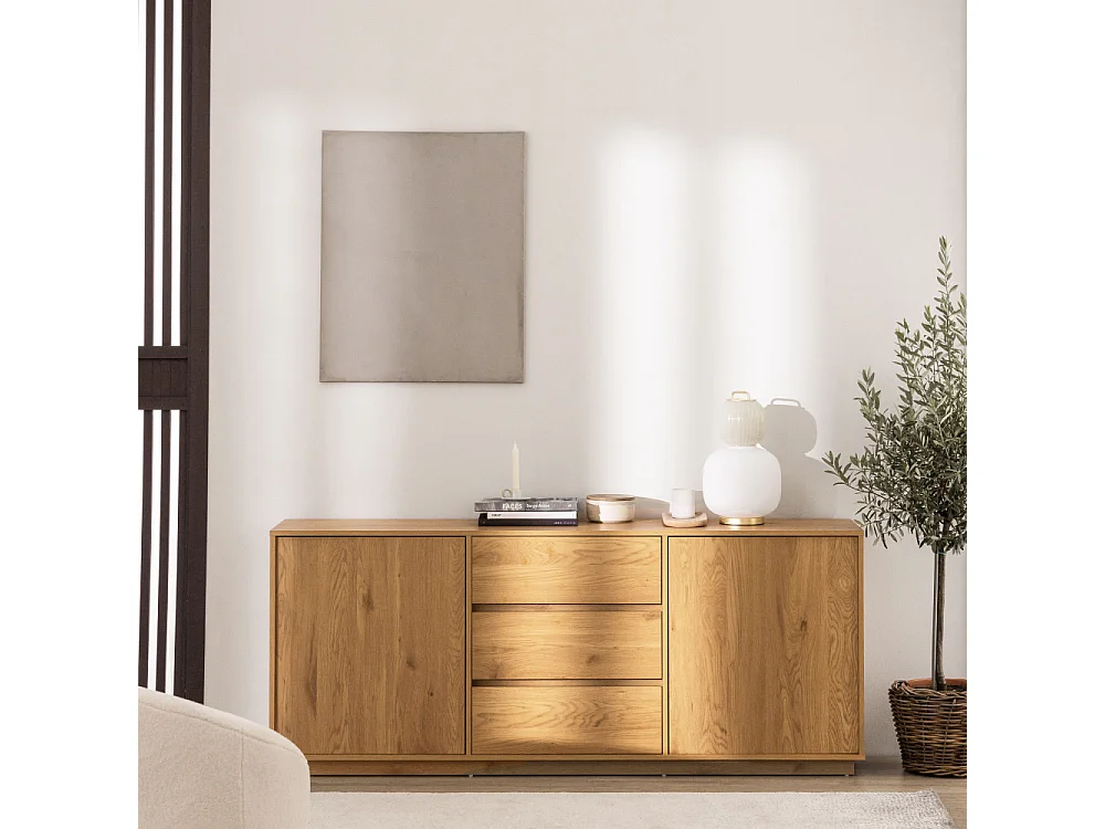 Since - Buffet 2 portes, 3 tiroirs en bois L180cm - Bois clair