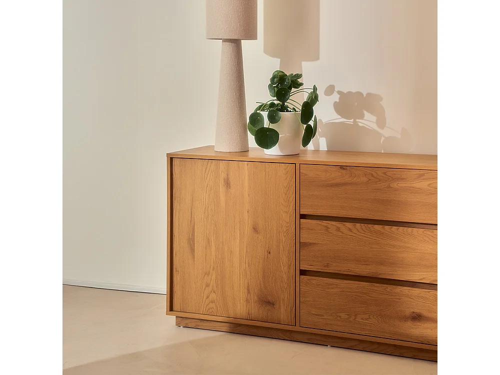 Since - Buffet 2 portes, 3 tiroirs en bois L180cm - Bois clair