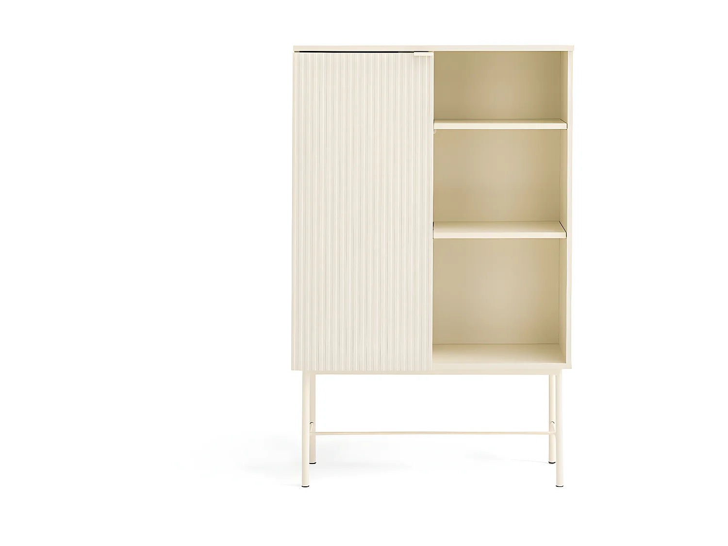 Molly - Buffet haut 1 porte, 3 niches en bois et métal H130cm - Crème