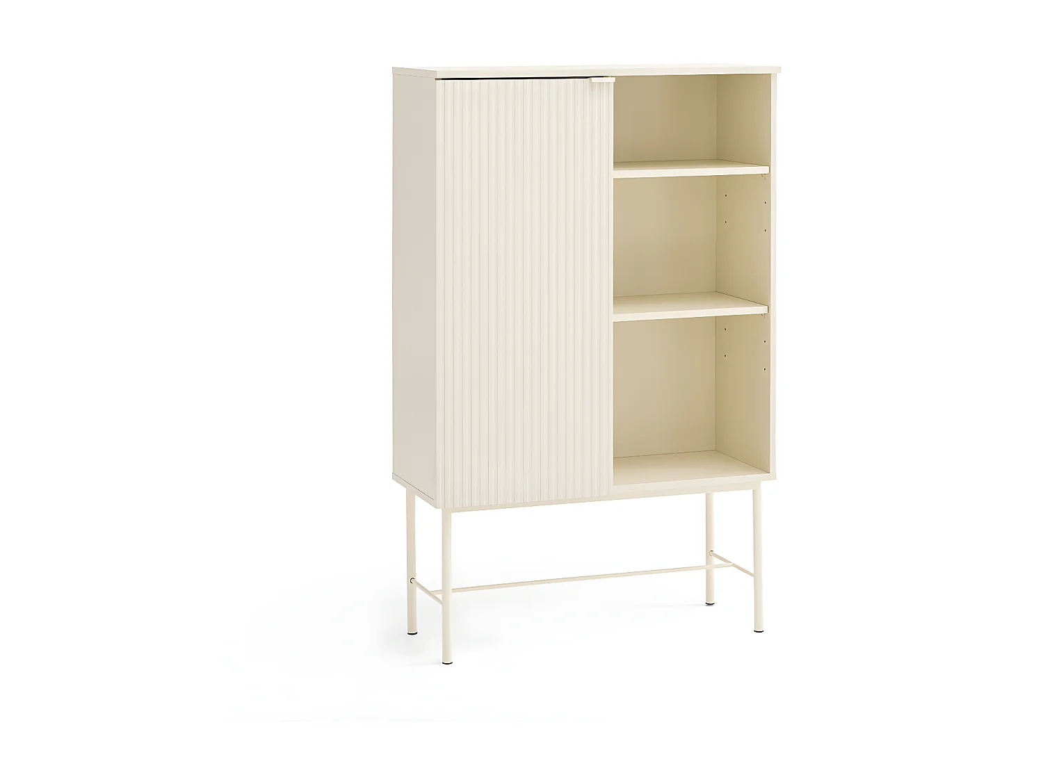 Molly - Buffet haut 1 porte, 3 niches en bois et métal H130cm - Crème