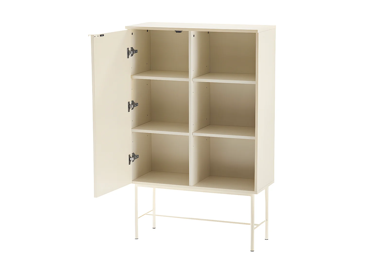Molly - Buffet haut 1 porte, 3 niches en bois et métal H130cm - Crème