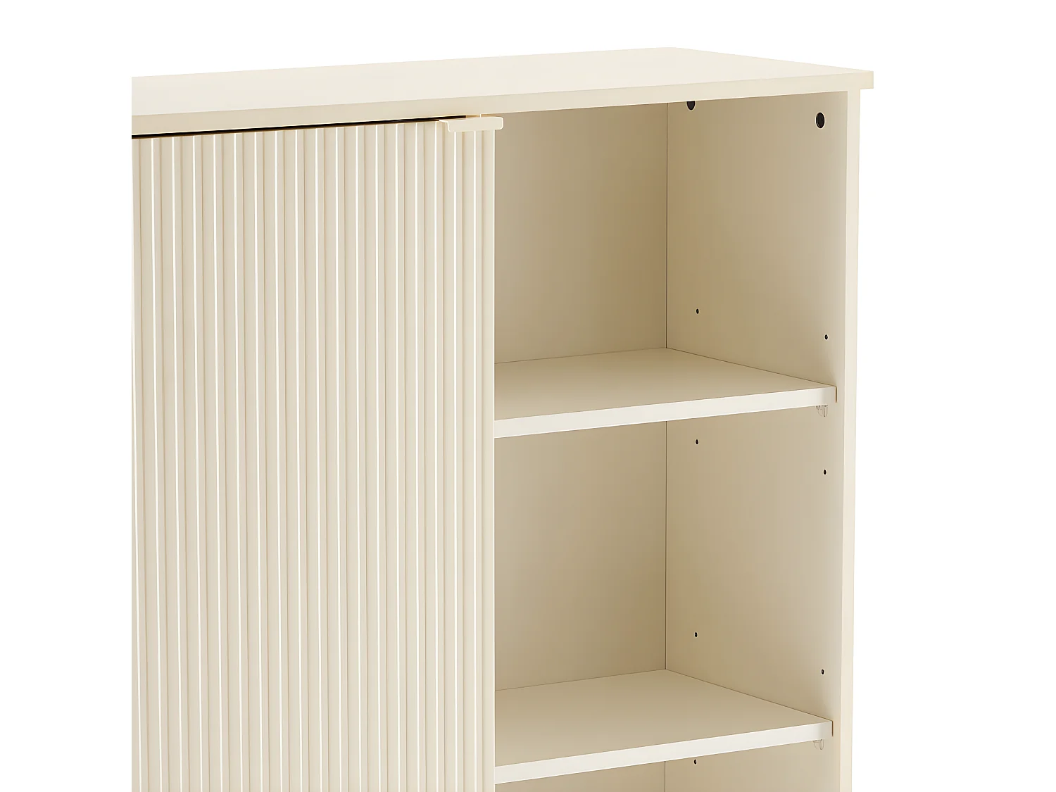 Molly - Buffet haut 1 porte, 3 niches en bois et métal H130cm - Crème