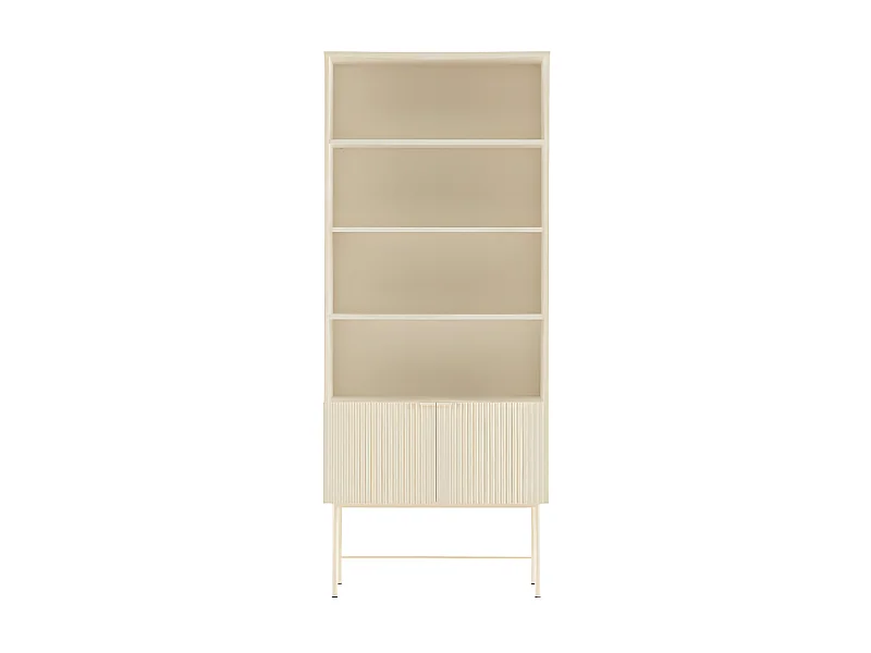 Molly - Bibliothèque 4 niches, 2 portes en bois et métal H200cm - Crème