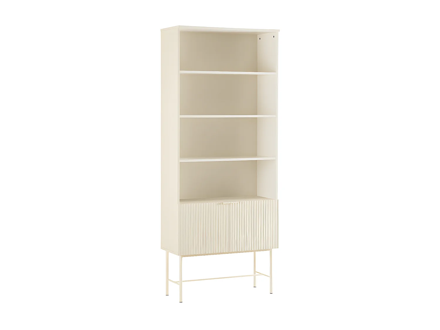 Molly - Bibliothèque 4 niches, 2 portes en bois et métal H200cm - Crème