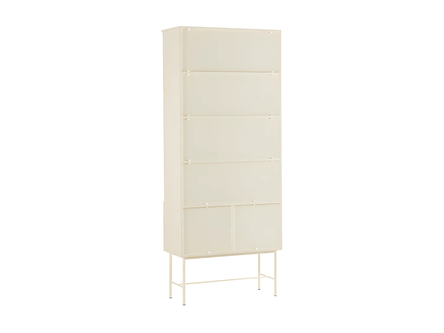 Molly - Bibliothèque 4 niches, 2 portes en bois et métal H200cm - Crème