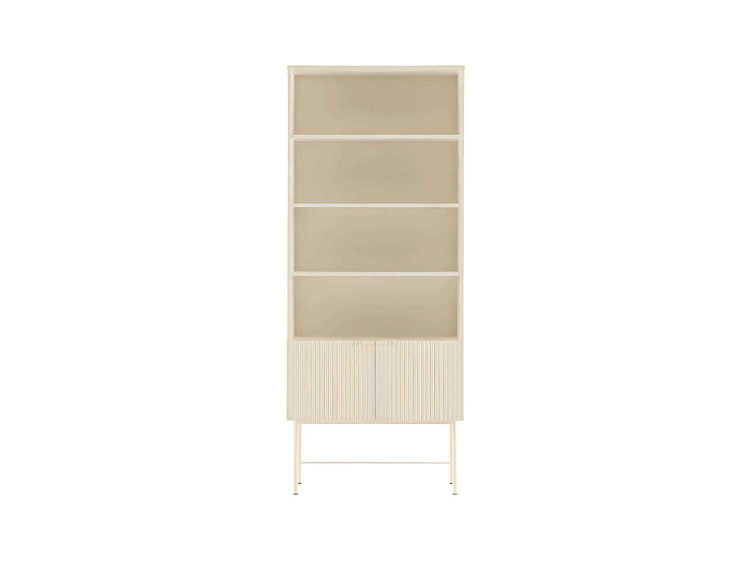 Molly - Bibliothèque 4 niches, 2 portes en bois et métal H200cm - Crème