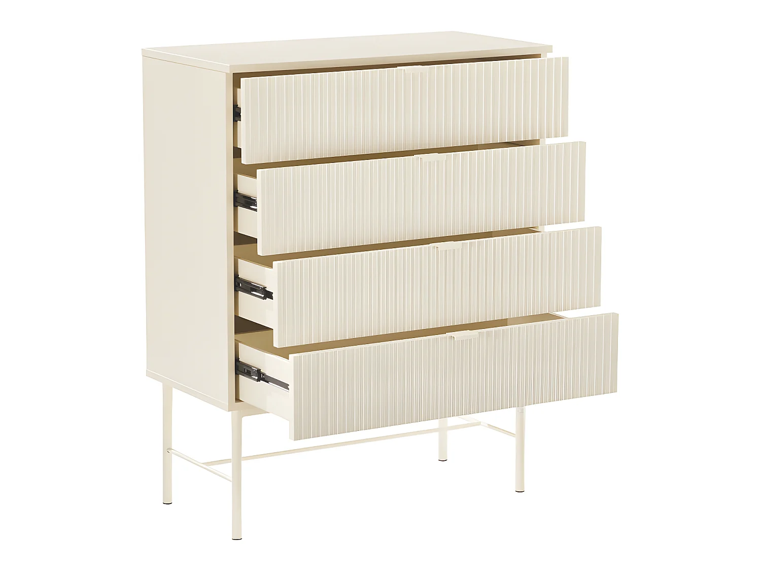 Molly - Commode 4 tiroirs en bois et métal L79cm - Crème