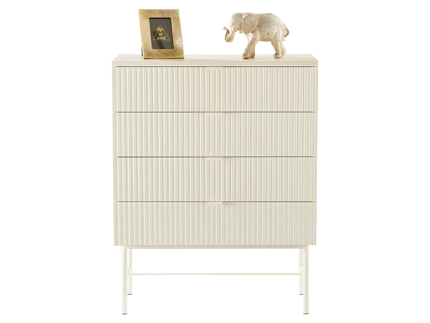 Molly - Commode 4 tiroirs en bois et métal L79cm - Crème