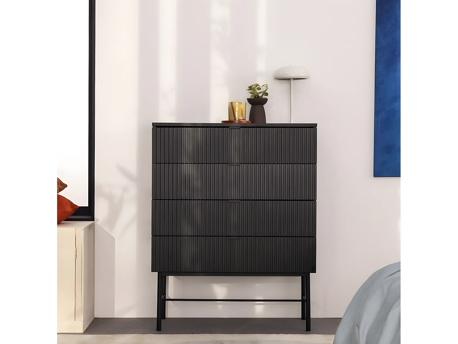 Molly - Commode 4 tiroirs en bois et métal L79cm - Noir