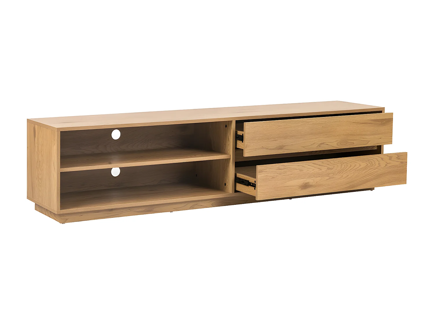 Since - Meuble tv 2 tiroirs, 2 niches en bois L180cm - Bois clair