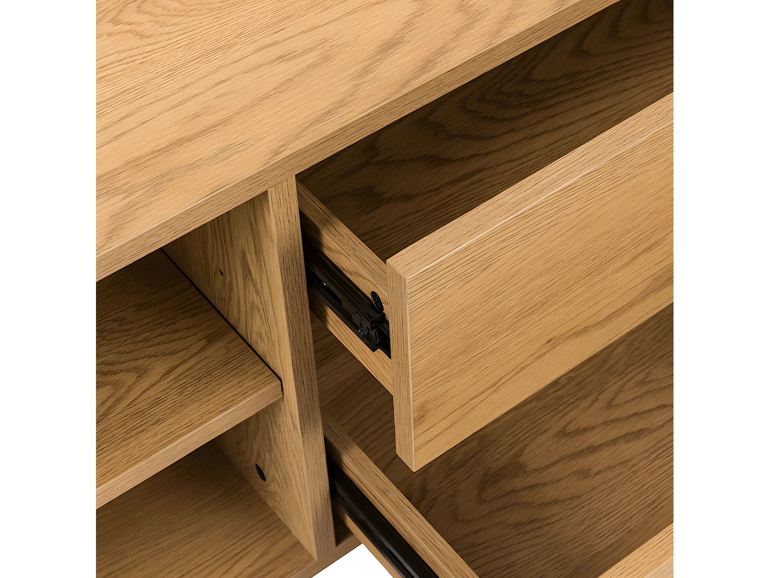 Since - Meuble tv 2 tiroirs, 2 niches en bois L180cm - Bois clair