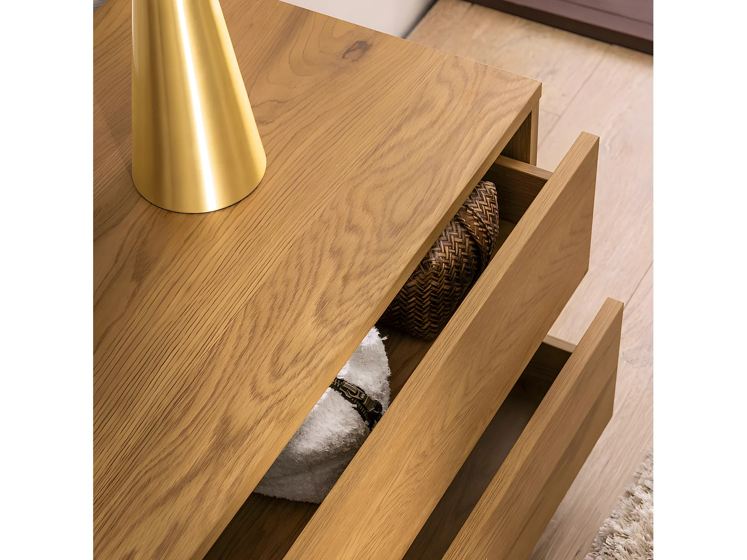 Since - Meuble tv 2 tiroirs, 2 niches en bois L180cm - Bois clair