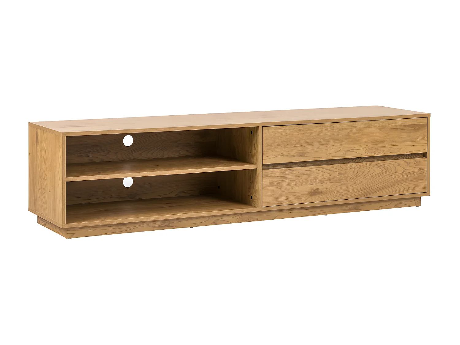 Since - Meuble tv 2 tiroirs, 2 niches en bois L180cm - Bois clair